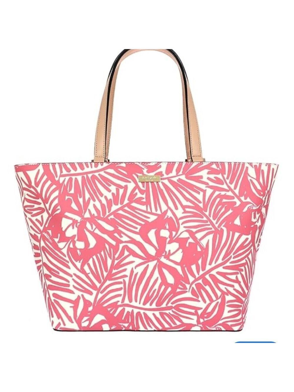 Kate Spade grant street Palm Pink Palm Leaf Print large leather Tote bag